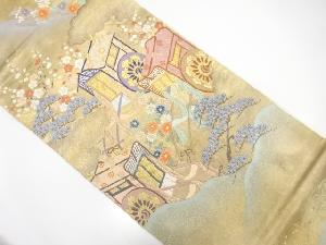 アンティーク　御所車に花模様織出し袋帯（材料）